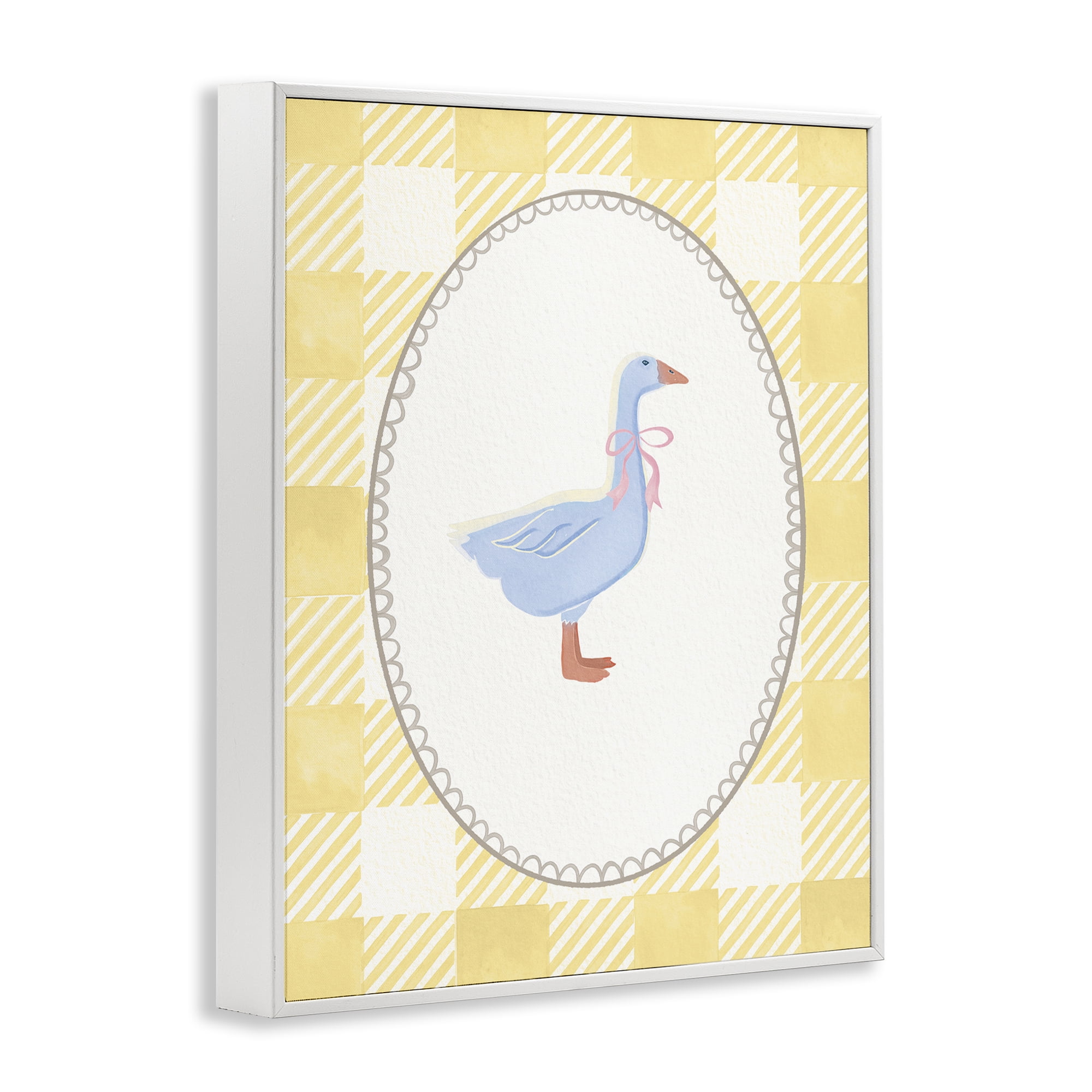 Stupell Industries Little Goose on Yellow Gingham White Framed Giclee Art, design by The Paper Curator