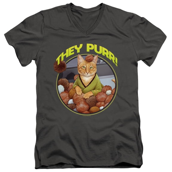 Star Trek The Purr Adult V-Neck 30/1 T-Shirt Charcoal