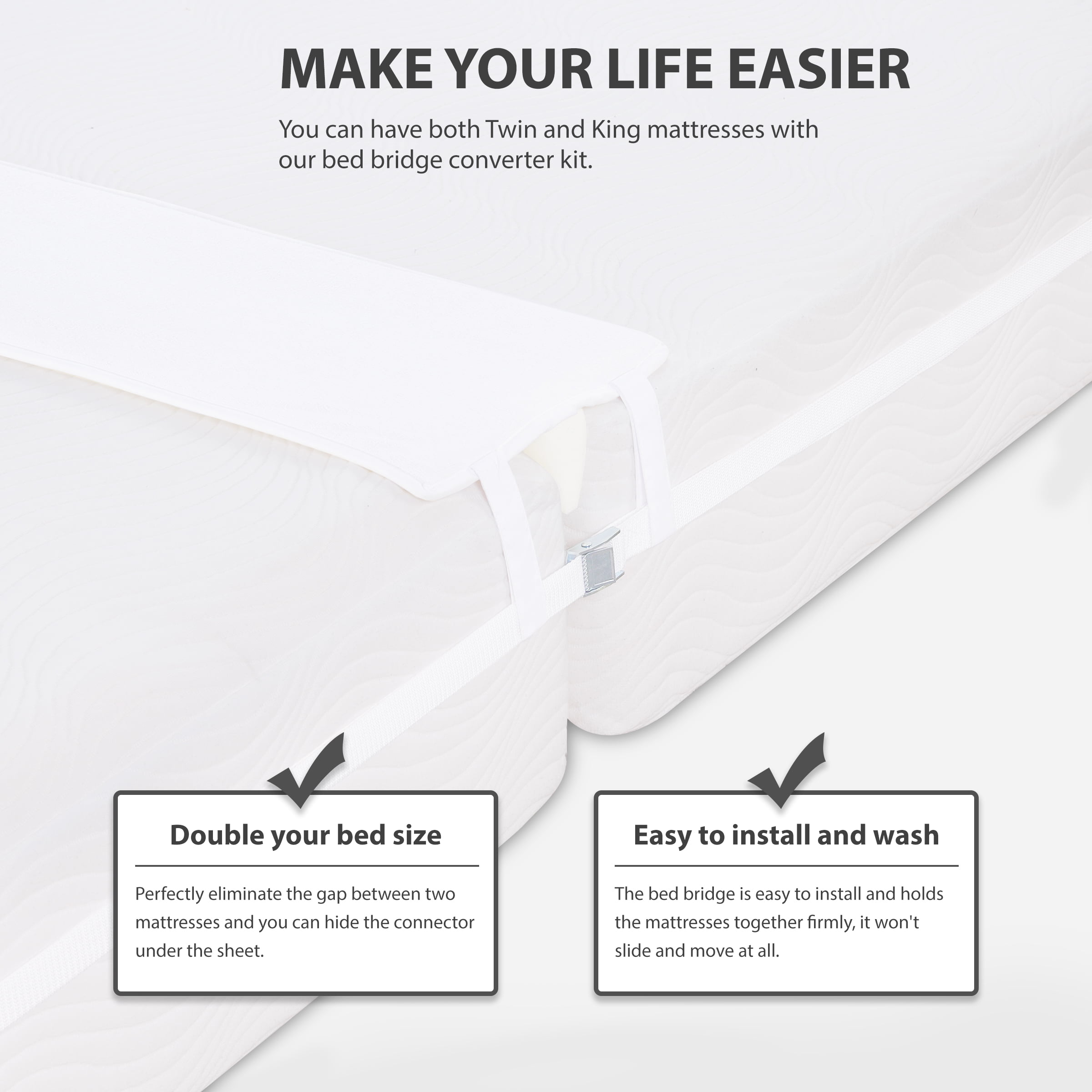  ECO-Layers Bed Bridge Twin to King Converter Kit - Twin Bed  Connector King Maker - Mattress Extender Joiner Gap Filler - Split King Bed  Connector, Twin to King or Twin XL