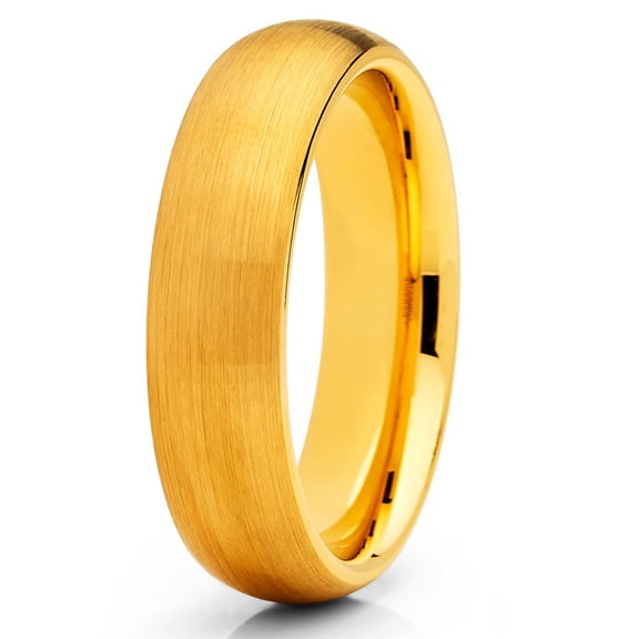 5mm Brushed Yellow Gold Tungsten Carbide Ring Tungsten Wedding Band Dome Shape Comfort Fit