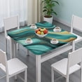 thumbnail image 3 of Teal and Gold Marble Golden Splashes Pattern Square Fitted Tablecloth with Elastic Edge,Square Table Cover,Washable Elastic Table Cover for Home Kitchen Party Decor 34"x34", 3 of 6