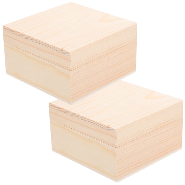 BESTYASH 2Pcs Mini Storage Box With Lid Square Khaki 8.00X8.00X4.50Cm Wood For Office Use And Families