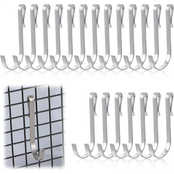 20 Pcs J Shaped Hook, Snap-On Hooks, NOGIS Stainless Steel Clip-on Hook, Hanging Sink Grid Hook, Heavy Duty Wire Rack Hook for Kitchen, Bedroom, Office (Silver)