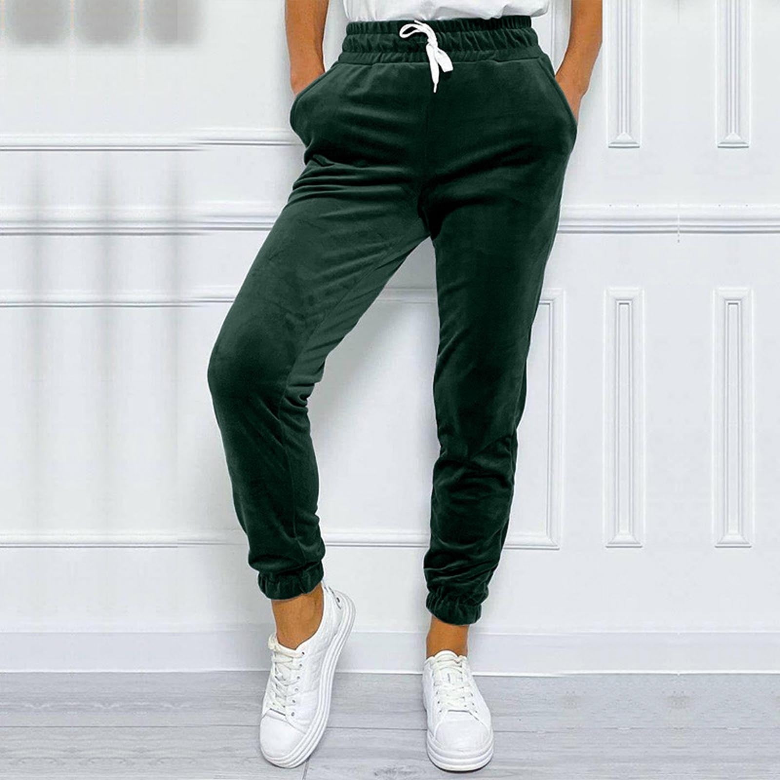 Jsaierl Velvet Jogger Pants for Women Elastic High Waisted