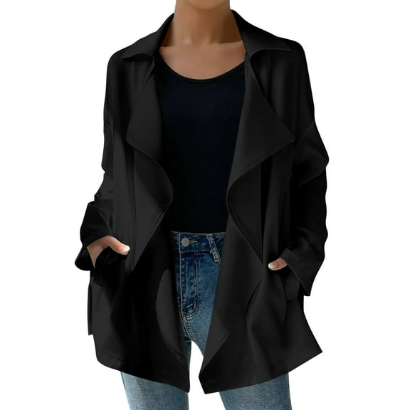 Niaviben Windbreaker for Women Womens Fall Jackets Lapel Coat Fall Coats for Women Jacket Jackets Women Trench Coat Black XL