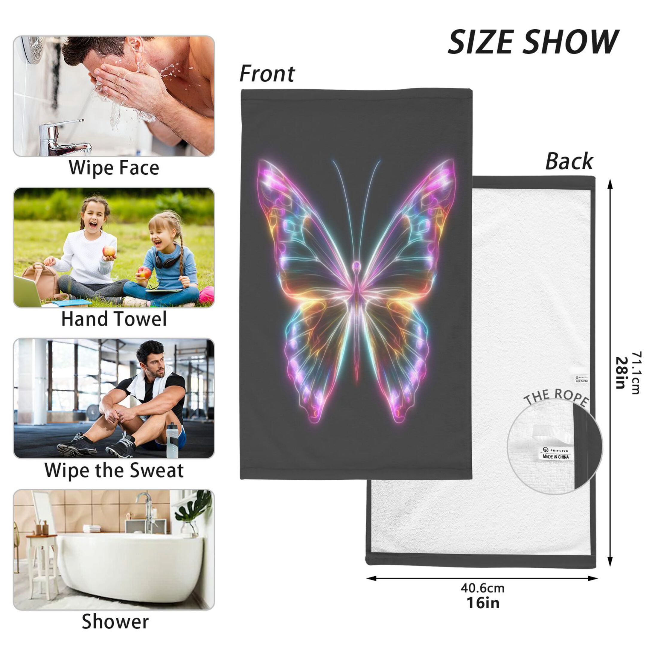 2 Pieces of Cotton Towel Face Towel Set Hand Towel Bath Towel Cotton Bath Towel Sets Beautiful Colorful Butterfly