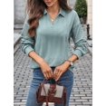 thumbnail image 6 of Women'S 2025 Autumn and Winter Solid Color Pullover Sweater Loose Lapel Long Sleeve Top Dark Green S, 6 of 9