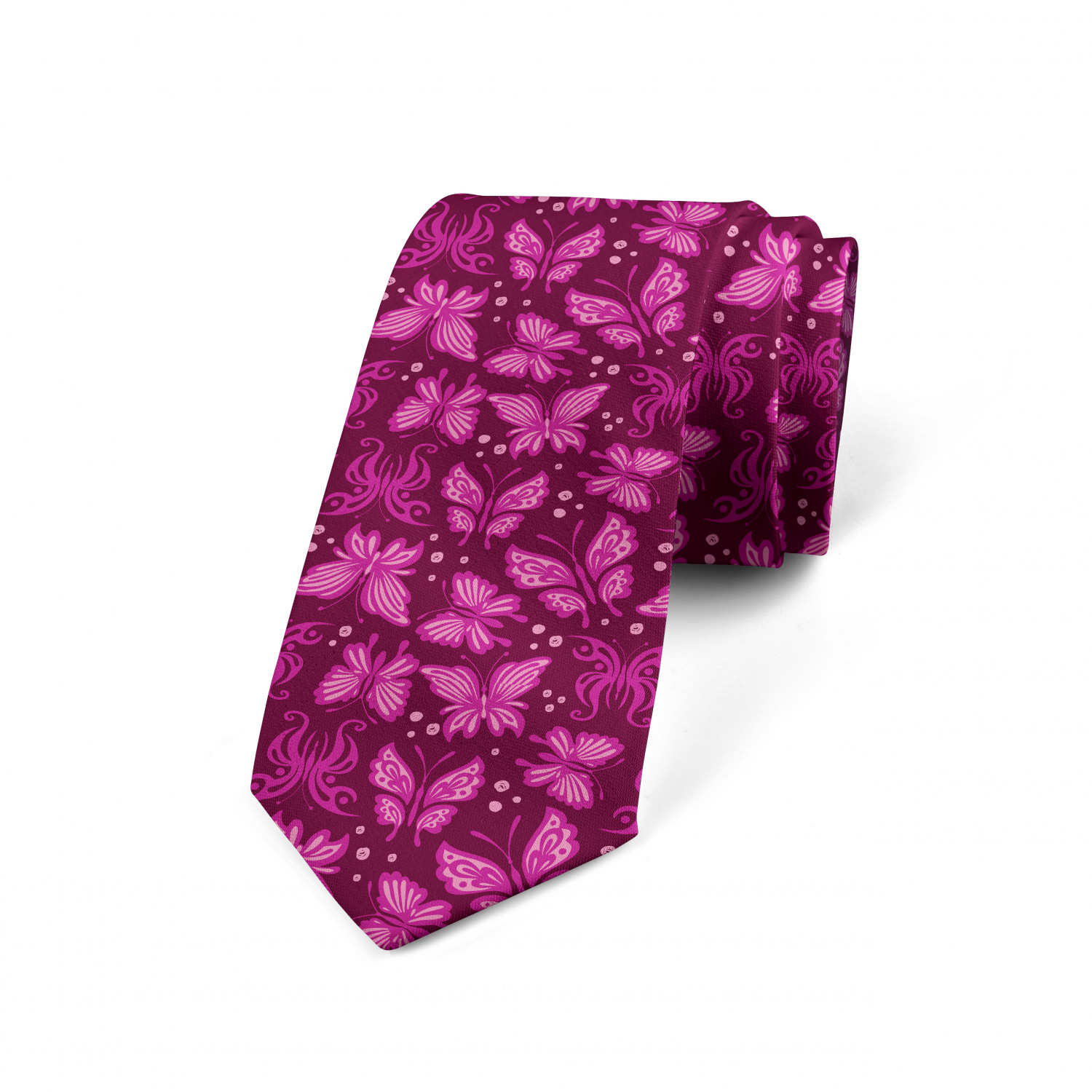 Butterfly Necktie, Abstract Pink Butterflies, Dress Tie, 3.7', Magenta Baby Pink Maroon, by Ambesonne