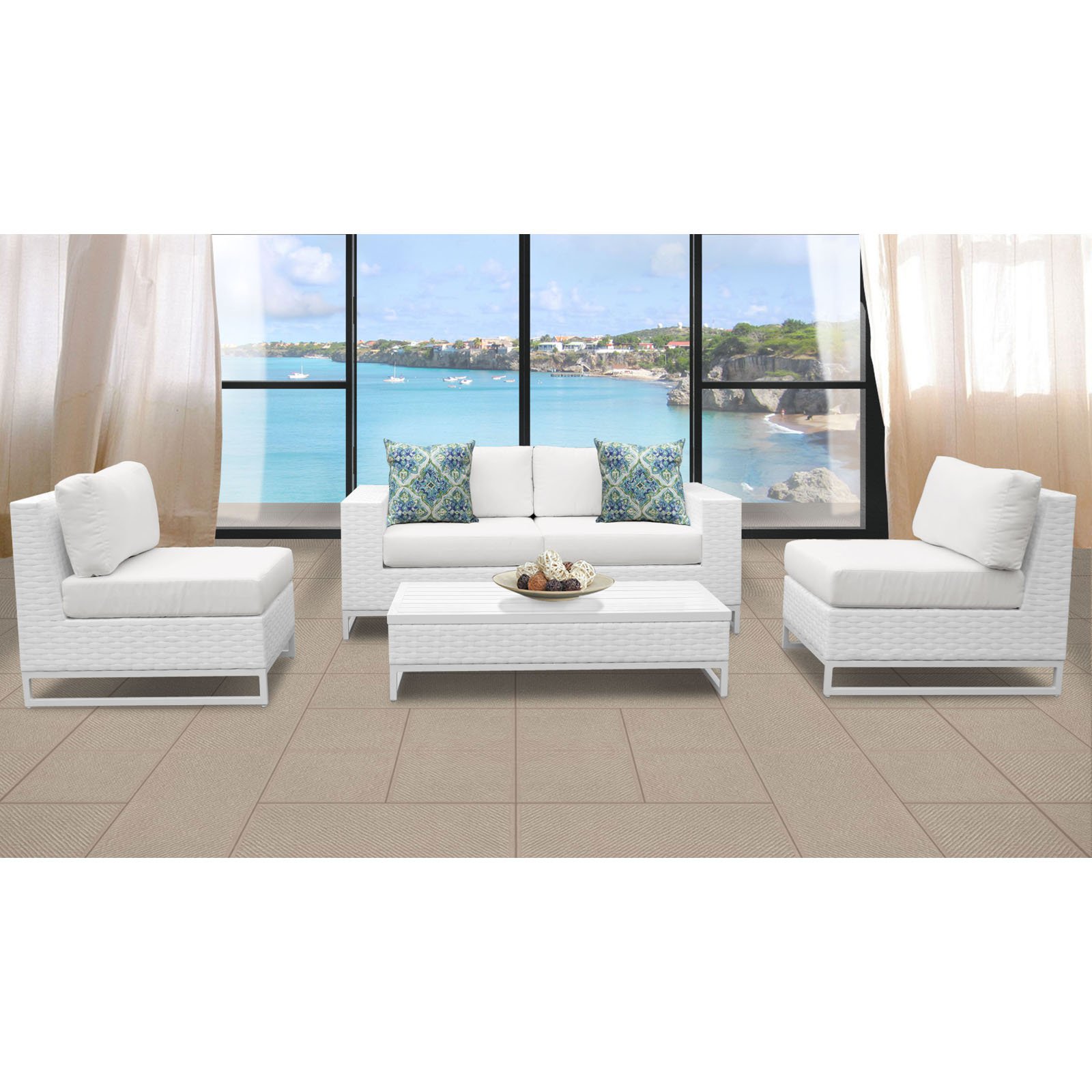 TK Classics Miami Wicker 5 Piece Patio Conversation Set with Armless Chairs - image 3 of 3