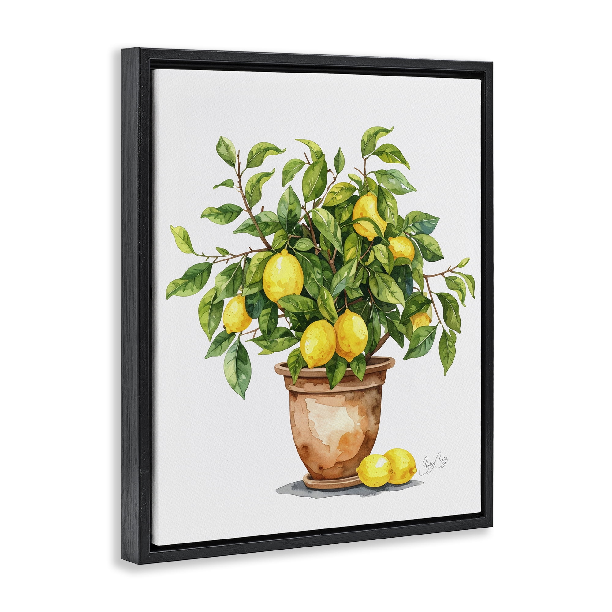 Stupell Industries Potted Lemon Tree Black Framed Floater Canvas Wall Art, design by Shelly Craig