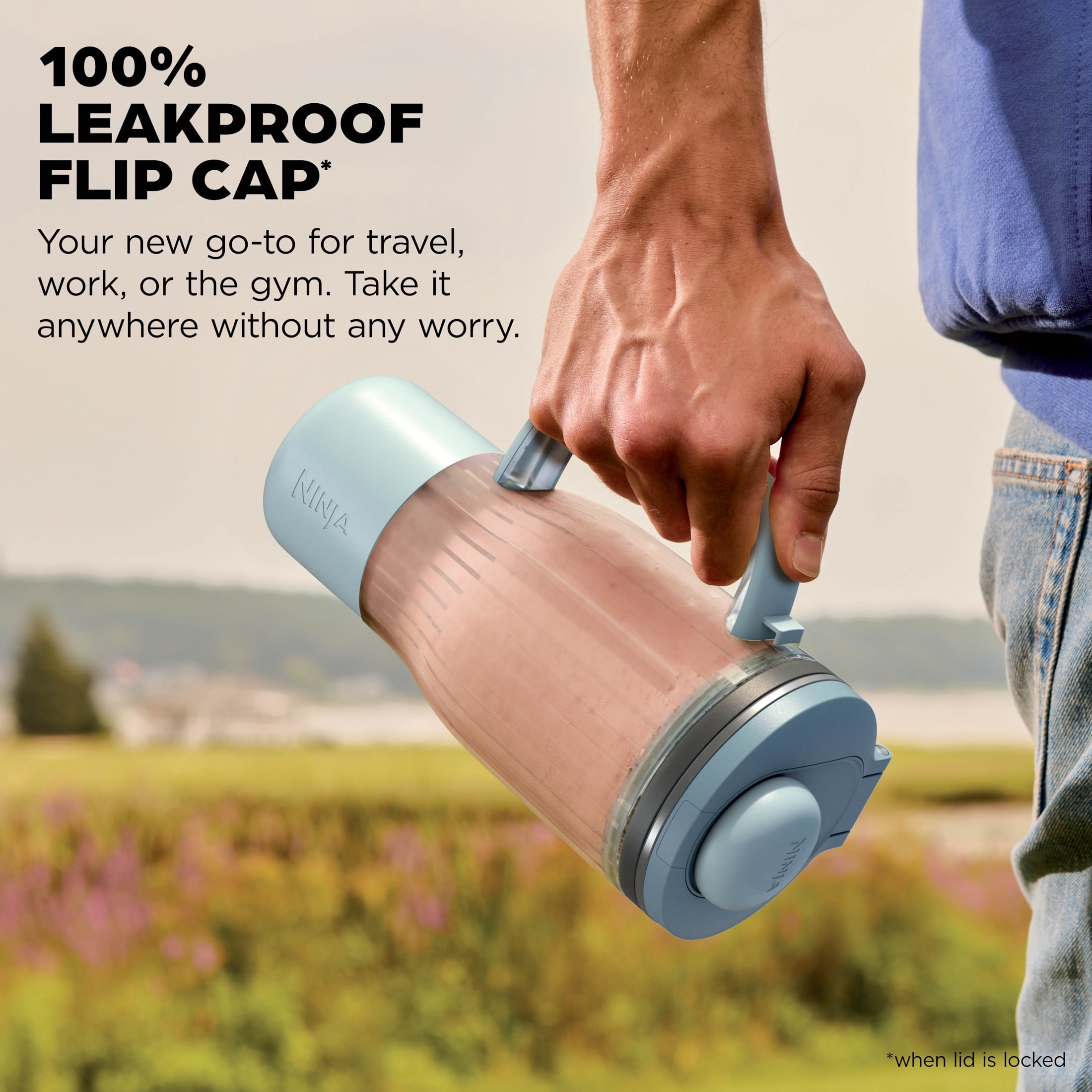 Ninja BlendBOSS 24-Oz Personal Blender, for Smoothies & Frozen Drinks, Travel Tumbler with LeakProof Lid and Chug Spout, Auto-iQ Technology, 1200 Peak Watts, DB300BL2 Glacier Blue