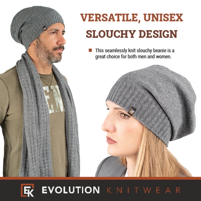 100% Merino Wool Fleece Lined Slouchy Beanie with Brim for Men Women PolarWool™ 100% Merino Wool Slouchy Visor Beanie Knit  main image 3