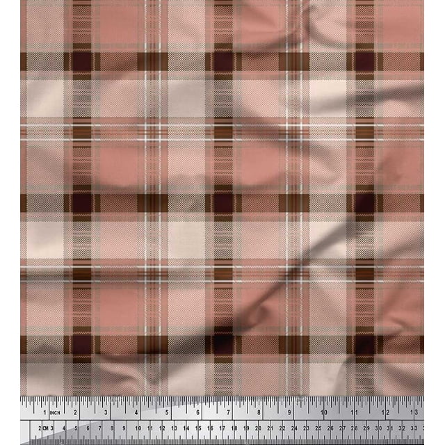 Soimoi Poly Georgette Fabric Gingham Check Printed Fabric 1 Yard 42 Inch Wide