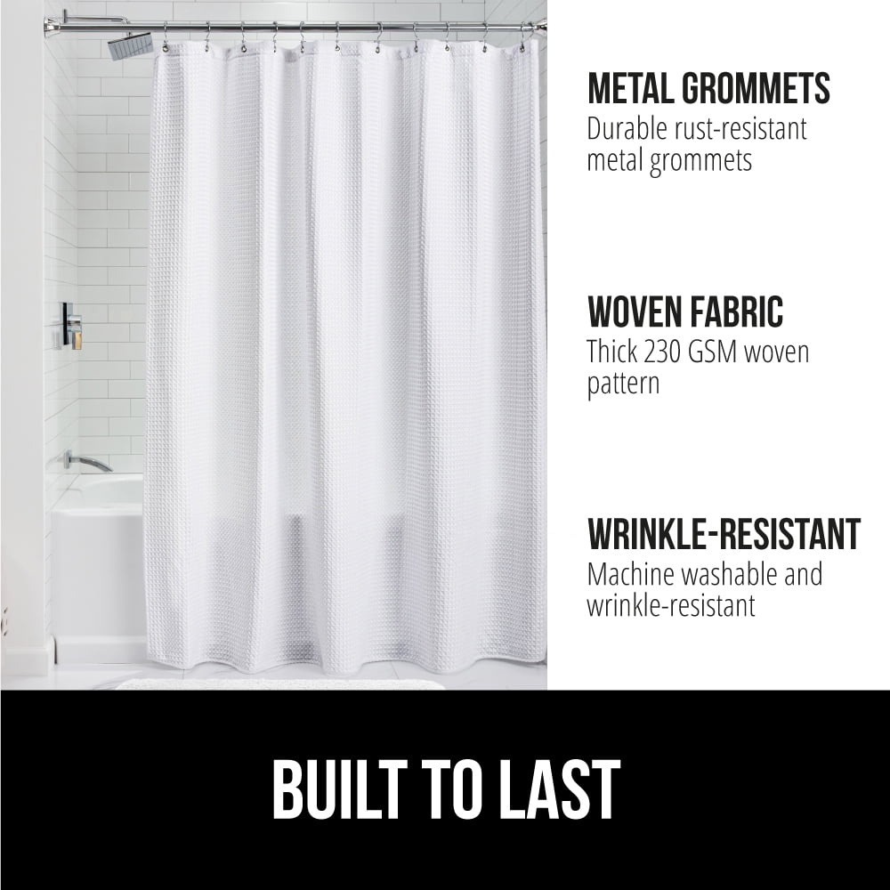 GORILLA GRIP Waffle Shower Curtain, Thick Weighted Fabric, Wrinkle and Rust Resistant, Classic Hotel Quality Design, Machine Wash, 72x72 White