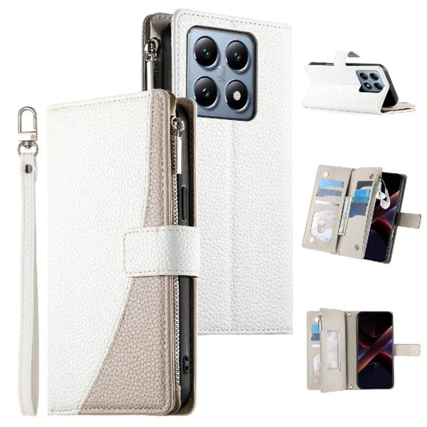 Funda cartera GANGXUN para Xiaomi 14T Pro 5G , cuero PU con tarjetero, cremallera, correa de mano, soporte y protección 507°