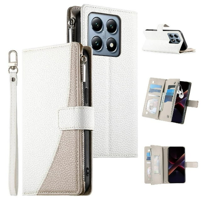 Funda cartera GANGXUN para Xiaomi 14T Pro 5G , cuero PU con tarjetero, cremallera, correa de mano, soporte y protección 507°