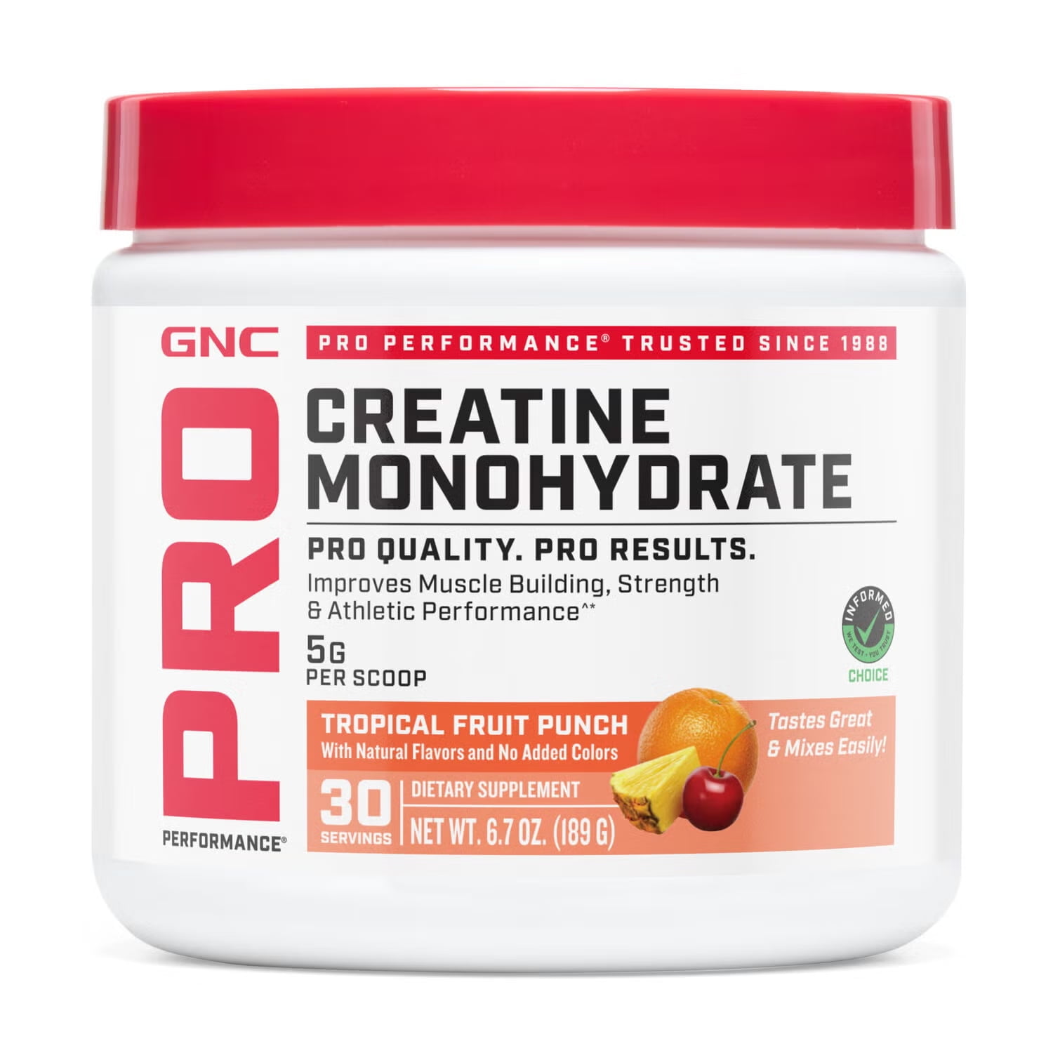 GNC Pro Performance Creatine Monohydrate, Tropical Punch, 6.7 oz, 30 Servings