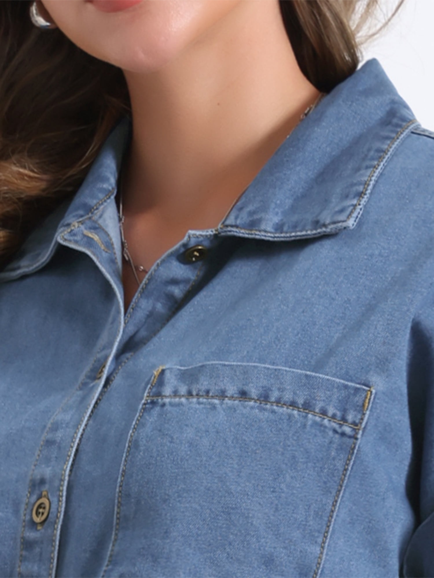 DARING DIVA Women's Denim Shirt Short Sleeve Jean Shirt Summer Tops XS Blue