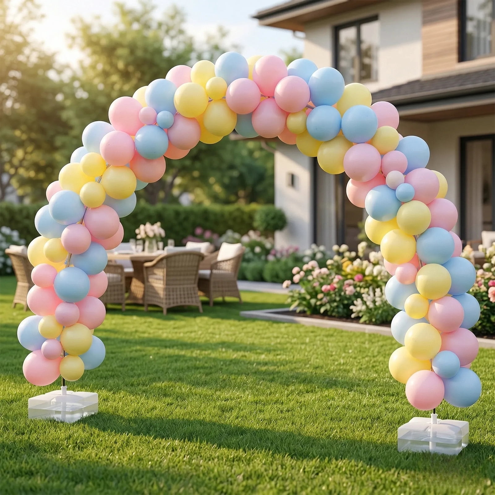 Kicpot Balloon Arch Kit with Stand, 10FT Wide 9FT Tall, Complete Balloon Garland Set for Baby Shower, Gender Reveal, Wedding & Party Decorations