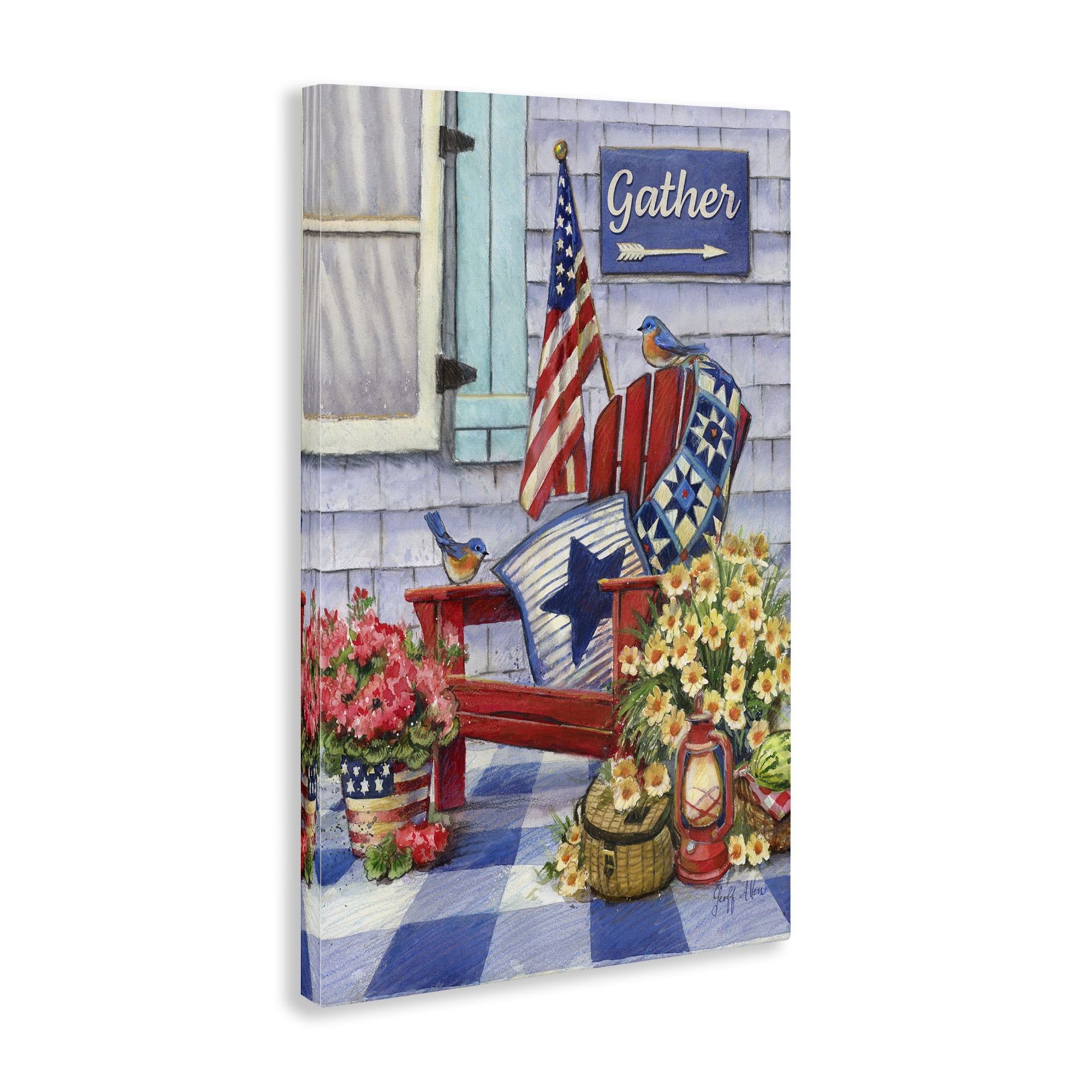 Stupell Industries Patriotic Porch View Patriotic Painting Wrapped Canvas Art Print Wall Art, 20 x 30