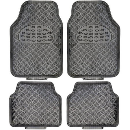 Bdk Universal Fit 4 Piece Metallic Design Car Floor Mat Carbon