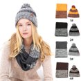 thumbnail image 2 of Hat Scarf Set Fashion Chunky Breathable Pompom Knitted Hat Loop Scarf for Woman, 2 of 10