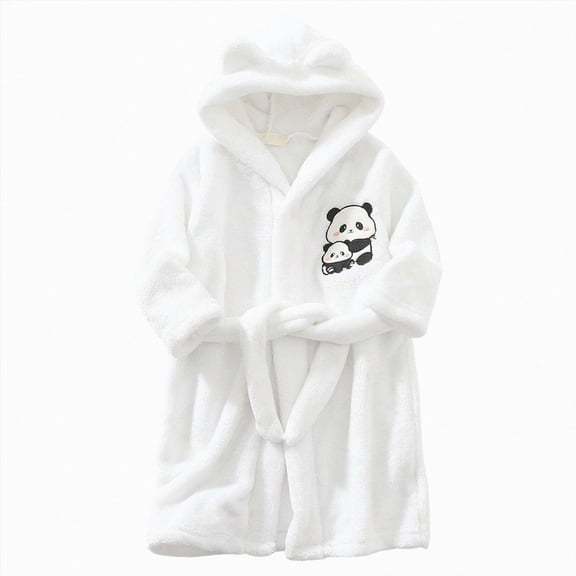 zuwimk Girls Fleece Hooded Robes, Warm Printed Bath Robe for Kids Soft Fuzzy Bathrobe for Gifts(White,18-24 Months)