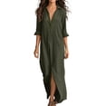 thumbnail image 2 of ClodeEU Women's V Neck 3/4 Sleeve Button Shirt Dress with Front Slit ,Elegant Casual Summer Maxi Dress Green,Women's Plus S, 2 of 8