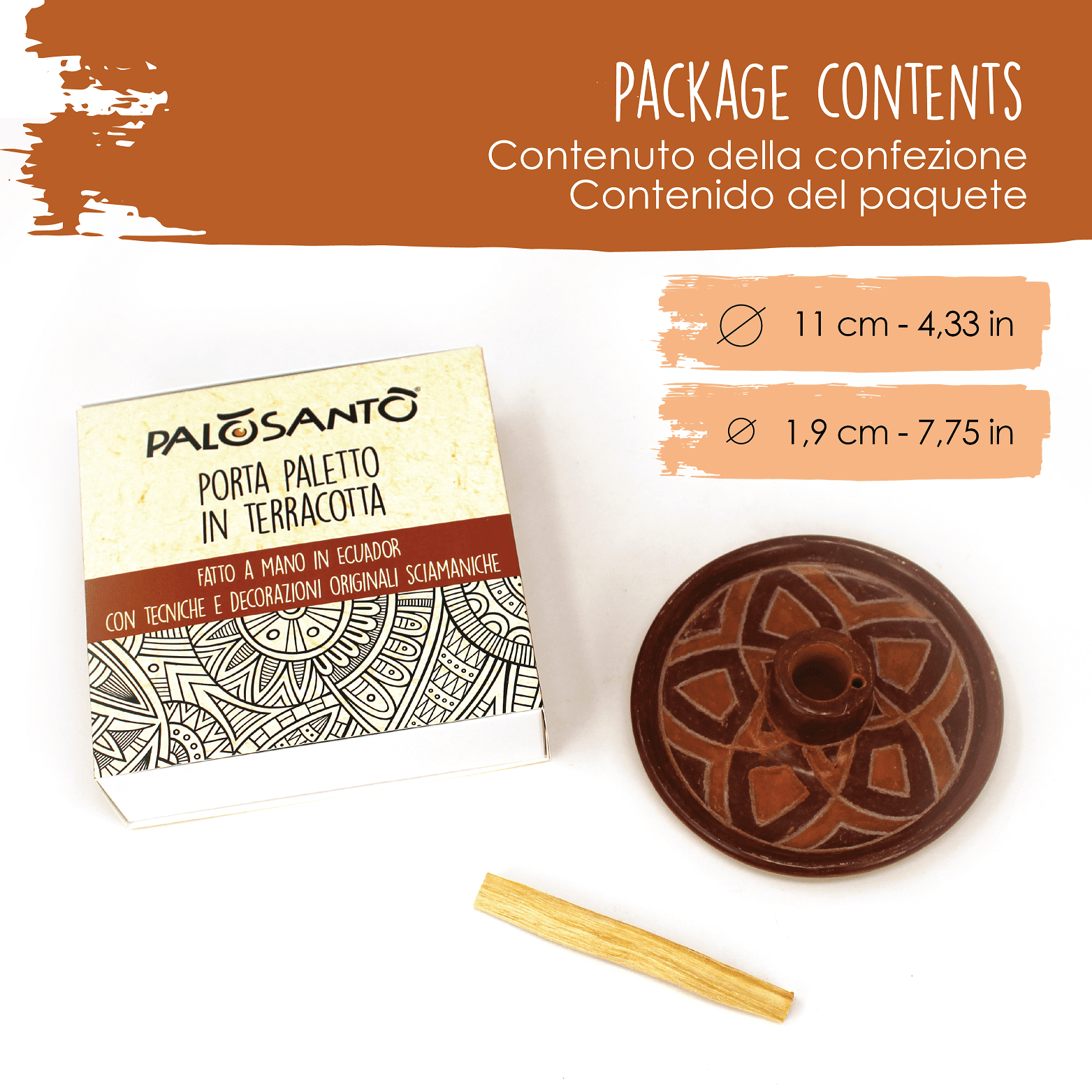PALOSANTO - Palo Santo Holder for Natural Incense Sticks - 1 Palo Santo Stick Included - Handmade in Ecuador