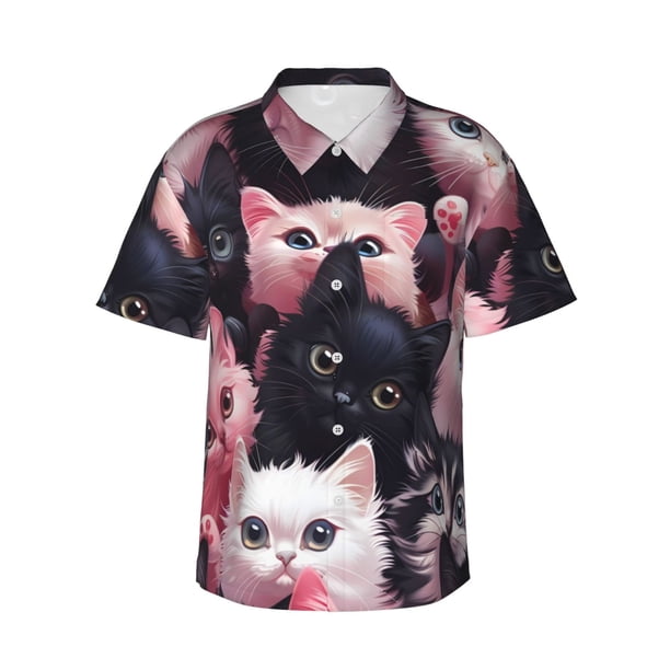 Balery Cute Kittens Group Portrait Camisas hawaianas de manga corta para hombre, camisas playeras de corte holgado, camisas de vacaciones con botones,Medium