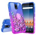 thumbnail image 6 of Liquid Glitter Phone Case for Cricket Debut 4G / AT&T Calypso 2 (U319AA) Ring Kickstand Case Cover w/Tempered Glass Screen Protector - Purple/Blue, 6 of 6