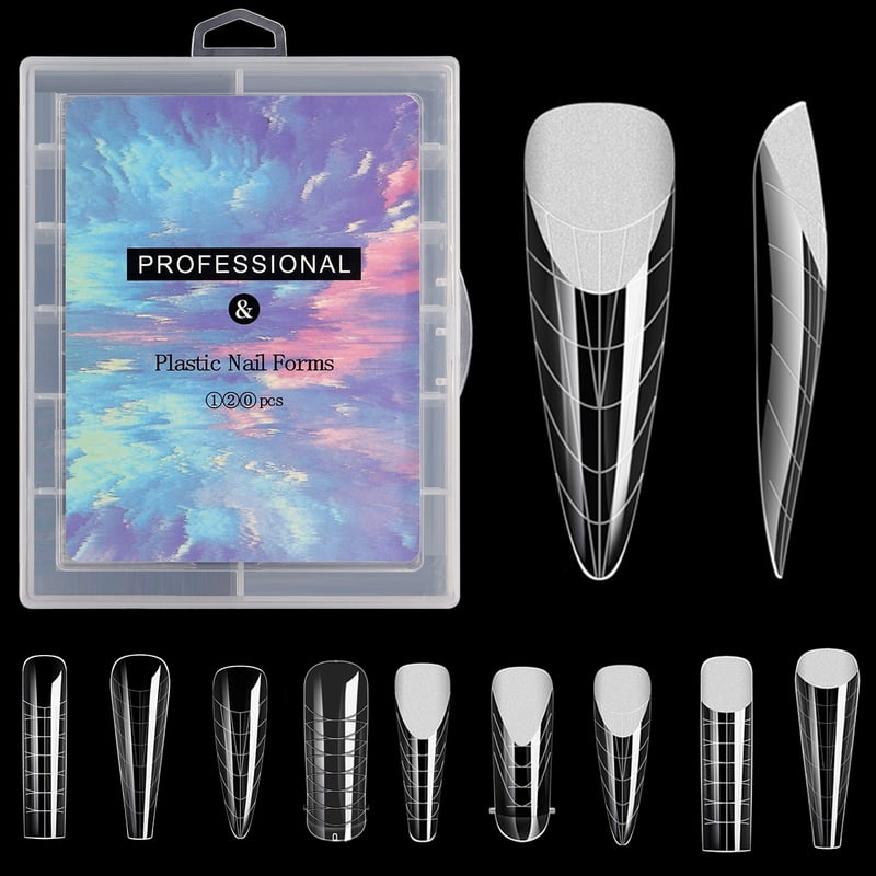 120 Pcs/Set Clear Dual Forms False Nails Full Cover Quick Building Gel Mold Tips Nail Extension Molds Upper Forms For Nails Tips