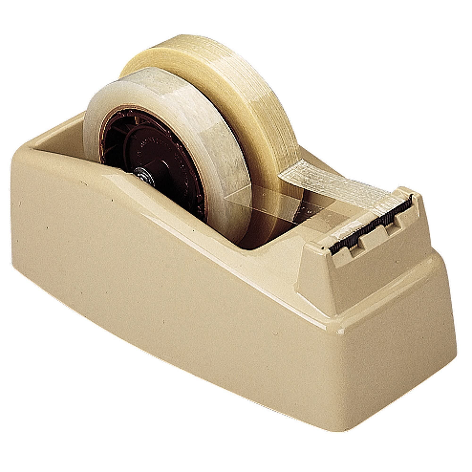 Scotch C-22 Two-Roll Desktop Tape Dispenser, 3" Core, High-Impact Plastic, Tan, 13.37 x 5.62 x 5.12"