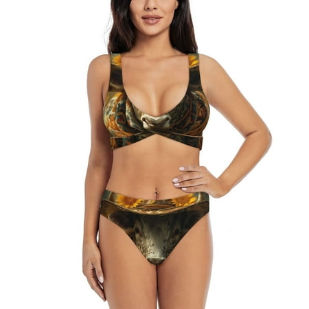 Zeuib Sunflower Cowboy Hat Cow High Waisted Tummy Control Bikini Set - Knot Front Push Up Top & Cheeky Thong Bottom  Two-Piece Swimsuit for Women-XX-Large