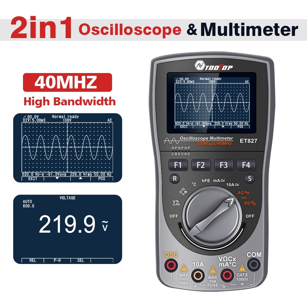 Oscilloscope 2in1 Oscilloscope Multimeter Digital LCD Display Handheld Oscope Meter 40Mhz Bandwidth 120MSPS Sampling Rate Data Storage Function For DIY And Electronic Test