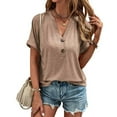 thumbnail image 2 of Women's Elegant Casual Fashion T-Shirt Button Neck Short Sleeve Top Comfortable Stylish Blouse for Everyday Wear, 2 of 9