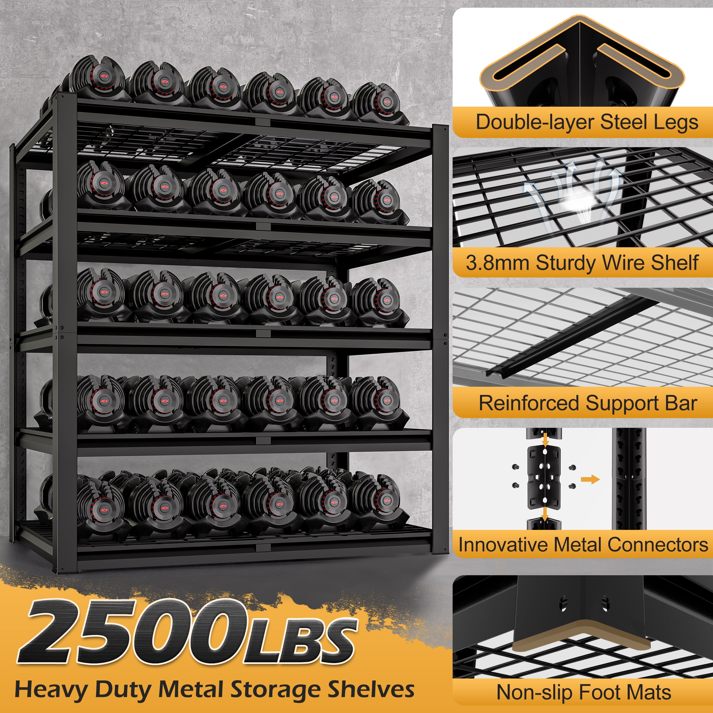 TrumanPick Storage Shelves 2500LBS Metal Wire Shelving Units Garage Storage Rack 48"W x 24"D x 72"H Heavy Duty Adjustable Industrial Shelving
