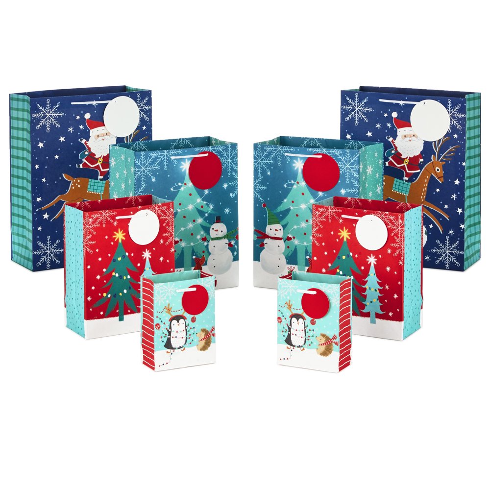 Hallmark Christmas Gift Bags Assorted Sizes (8 Bags 2 Small 5", 2 Medium 8", 2 Large 11", 2