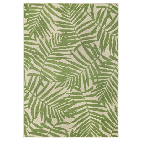 Mainstays Palms Tufted Floral Outdoor Rug, Green and Beige, 5'x7'