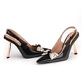 thumbnail image 4 of YOWMNS Women's Closed Toe Bow Rhinestone Slingback Sexy High Heel Buckle Strap Pumps Stiletto Heels Patent Leather Dress Shoes (black,7), 4 of 5