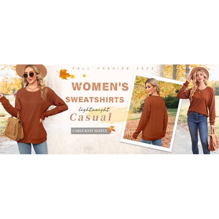 Saloogoe Women's Long Sleeve Pleated Sweatshirt - Loose Fit Fall Top, Fashion 2023 Crewneck