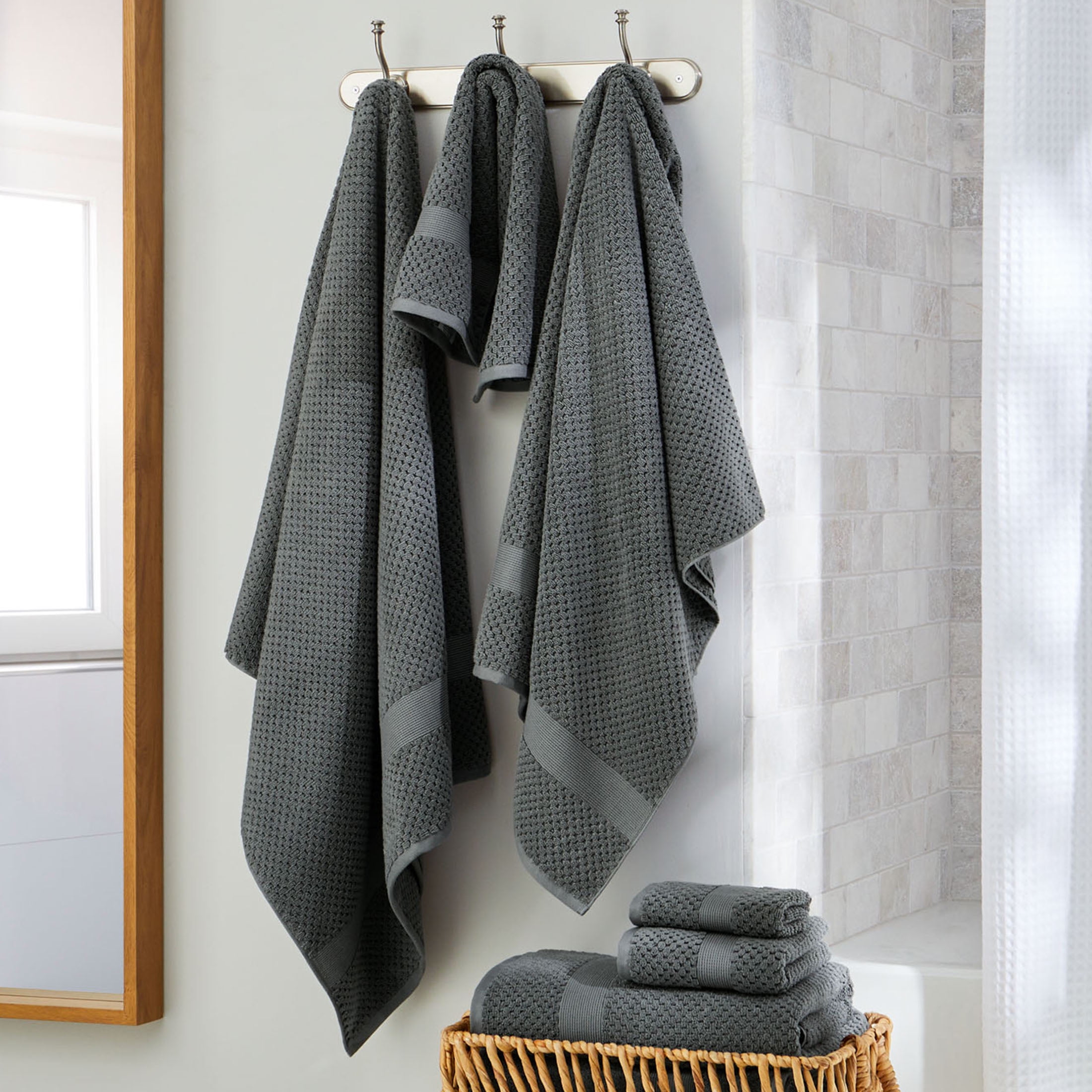 Better Homes & Gardens Signature Soft Cotton Popcorn Textured 6 Piece Bath Towel Set,Grey Flannel