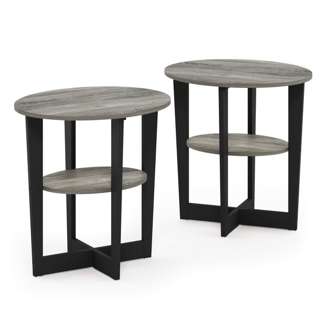 Mesita de noche Furinno JAYA con extremo ovalado, roble francés, gris/negro