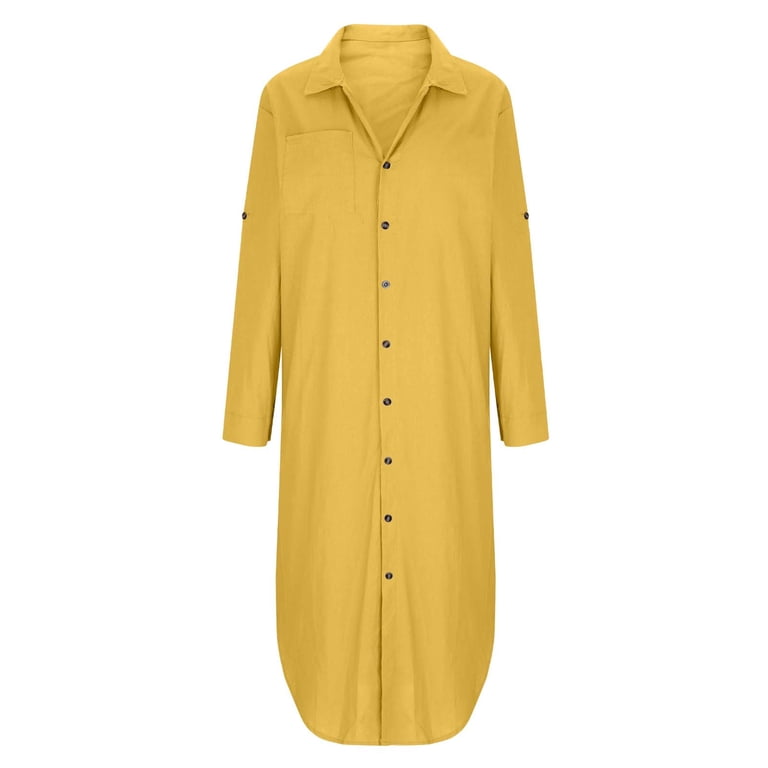 chinese dress ladies Women Loose Simple Yellow Linen Maxi Dress L main image 0