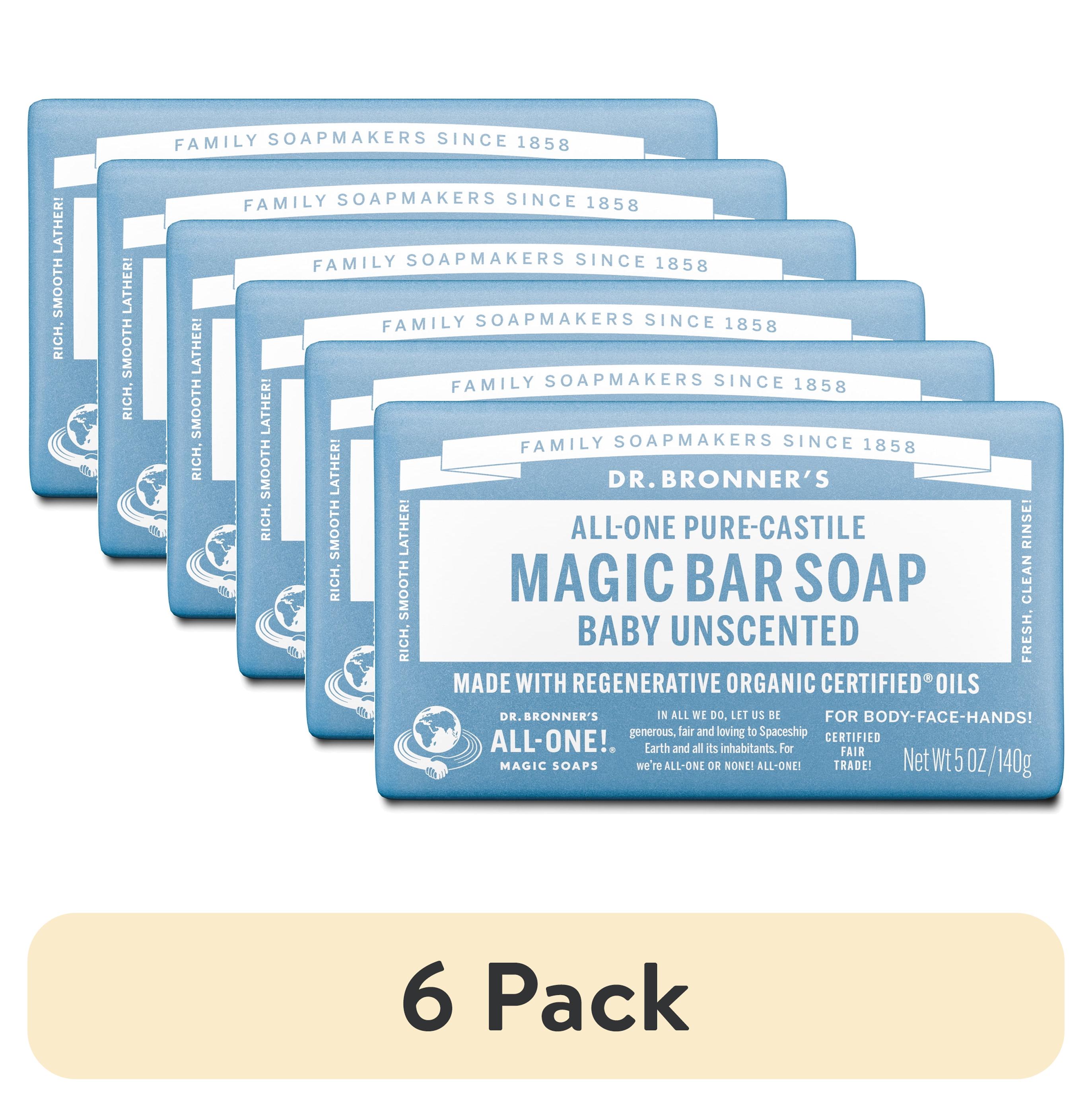 (6 pack) Dr. Bronner's Magic Bar Soap – Baby Unscented - Pure-Castile Soap - 5 oz - for face, body, hands