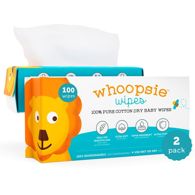 Toallitas secas Whoopsie, 100% algodón puro, 200 unidades