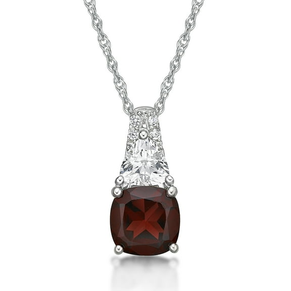 Jay Heart Designs 925 Sterling Silver Genuine Garnet and Created White Sapphire Pendant with 18" Chain