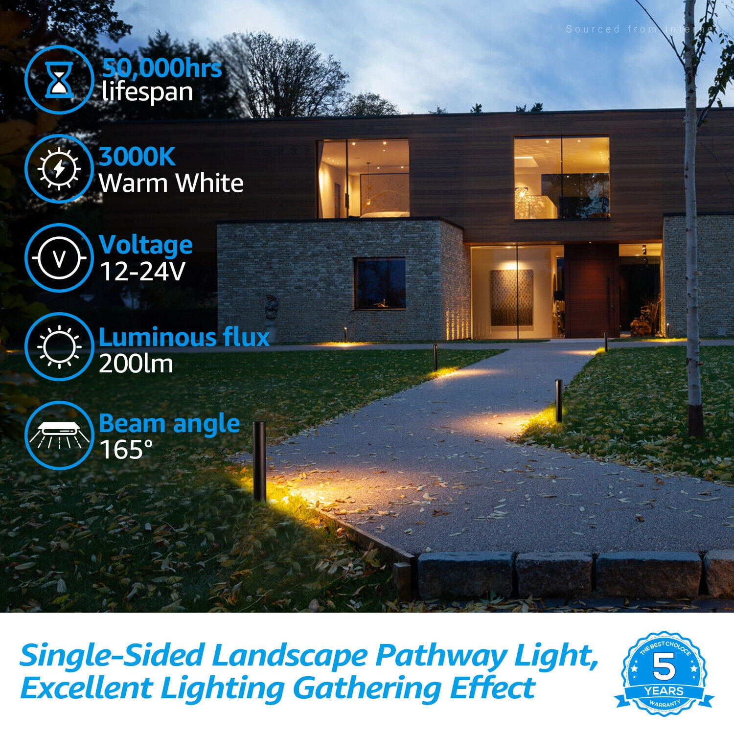 LEONLITE 8-Pack Low Voltage Path Lighting, 5W LED Landscape Bollard Pathway  Light, 12V Landscape Lights Outdoor, Aluminum Housing, IP65 Waterproof