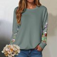 thumbnail image 2 of larppty Women Crewneck Flower Print Long Sleeve Sweatshirts Floral Graphic Tops Casual Loose Fit Pullover Shirts (Light Green, L), 2 of 9