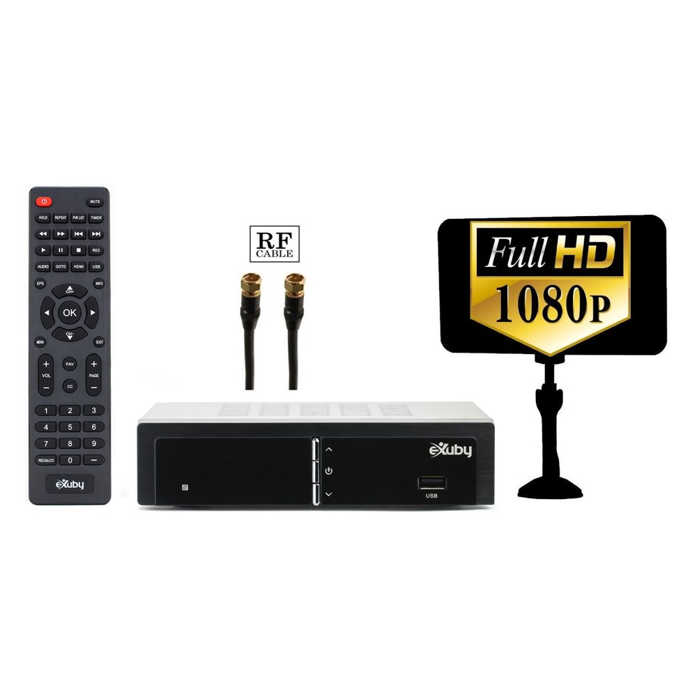 eXuby Digital Converter Box for TV w/ Antenna and RF/Coax Cable for